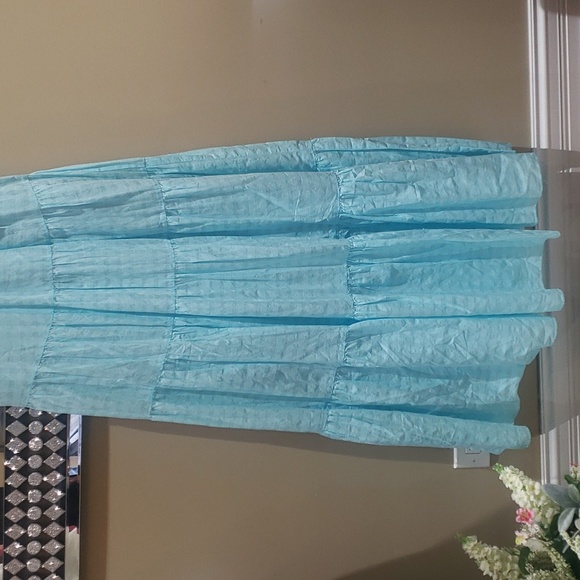 Nwt medium Trina Turk Tiered Sunglasses Maxi Dress turquoise - Picture 8 of 13